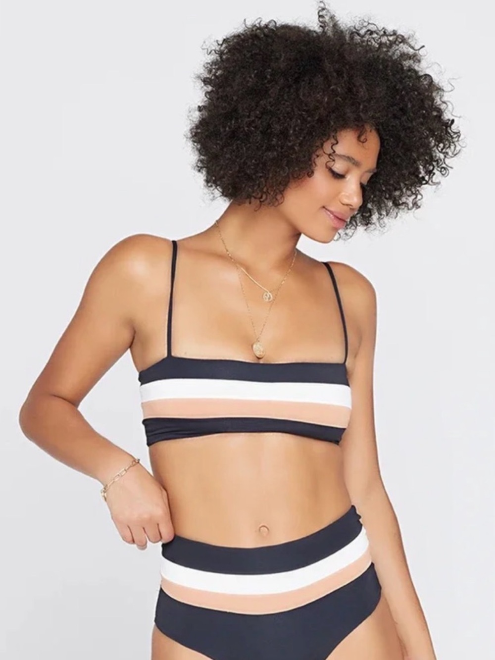 l*space Navy, White & Peach Stripe Bikini Top